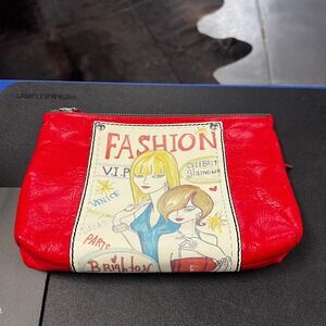 Brighton Fashion VIP Celebrity Glamour Red Leather Pouch Clutch‎ Leopard Lining